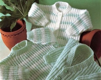 Baby Knitting Pattern, Striped Jumper and Cardigans, Size 16 to 22 Inch Chest, Double Knitting Wool, Instant Download pdf