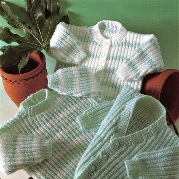 Baby Knitting Pattern, Striped Jumper and Cardigans, Size 16 to 22 Inch Chest, Double Knitting Wool, Instant Download pdf