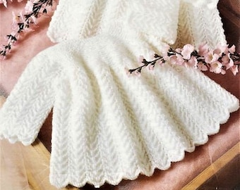 Baby Knitting Pattern, Dress and Coat, Size 16 to 20 Inch Chest, Double Knitting and 4 ply, Instant Download pdf, dress, babies