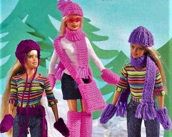 Fashion Doll Outfits Knitting Pattern, Dolls approximately 11 inches Tall, Instant Download pdf, Double Knitting Yarn or Wool