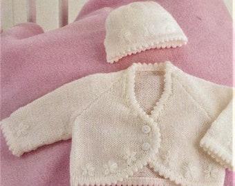 Baby Knitting Pattern - Beanie, Cardigan, and Bootees, Size Premature to 6 Months, Instant Download PDF, Babies Hat, Infant