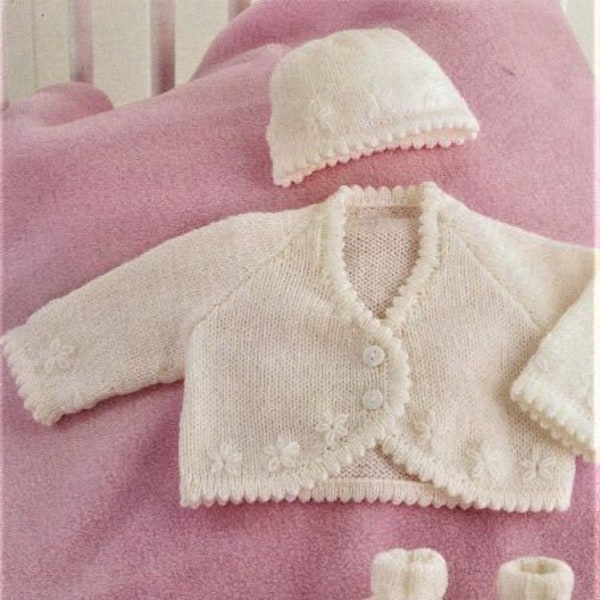 Baby Knitting Pattern - Beanie, Cardigan, and Bootees, Size Premature to 6 Months, Instant Download PDF, Babies Hat, Infant