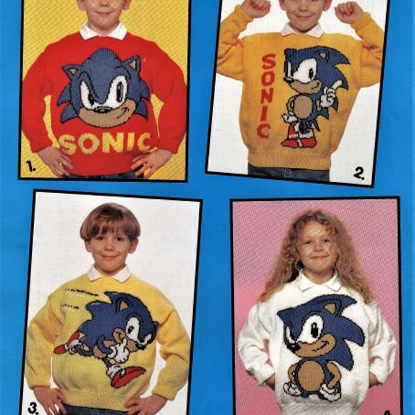 Sonic the Hedgehog Intarsia Knitting Pattern, Size 24 to 40 Inch Chest, Double Knitting Wool, Instant Download pdf