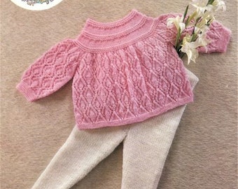Baby Angel Top and Tights Knitting Pattern, Instant Download PDF, Vintage Baby, Chest 18 to 20 Inch in 4 ply, Babies Knitting