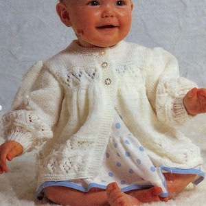 Baby Matinee Jacket, Size 16 to 20 Inch Chest, Double Knitting, Instant Download pdf, Babies Knitting Pattern, Coat, Jacket