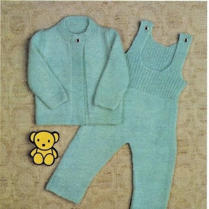 Baby Knitting Pattern, Dungarees and Jacket, Size 18 to 20 Inch Chest, Double Knitting Yarn, Instant Download pdf, Babies Knits