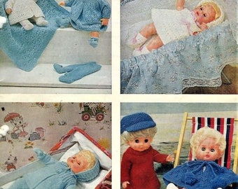 Doll Clothes Knitting Patterns, Size 12 to 20 inch Doll, 4 ply Yarn or Wool, Instant Download pdf, Patterns for dolls