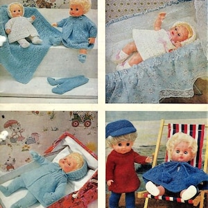 Doll Clothes Knitting Patterns, Size 12 to 20 inch Doll, 4 ply Yarn or Wool, Instant Download pdf, Patterns for dolls