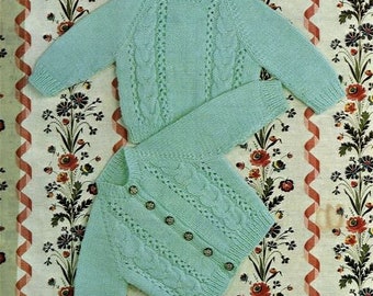 Baby Knitting Pattern, Cabled Cardigan and Jumper, Size 19 to 21 Inch Chest, Double Knitting Yarn, Instant Download pdf,
