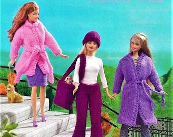 Fashion Doll Clothes Knitting Pattern, To Fit 11 inch dolls, Double Knitting Yarn or Wool, Coat, Jacket, Bag, Skirt, Hat