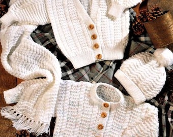 Baby Strickmuster, Strickjacke, Schal und Mütze, Größe 46 bis 66 cm Brustumfang, Doppelstrickmuster oder Wolle, Sofort Download pdf