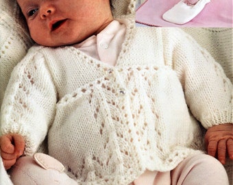 Breipatroon baby, matineejas, borstomvang: 10 tot 16 inch, dubbel breigaren of wol, pdf direct downloaden