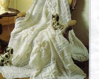 Shawl and Cot Blanket Knitting Pattern for baby, Instant Download PDF, Double Knitting Yarn or Wool. Instant Download pdf