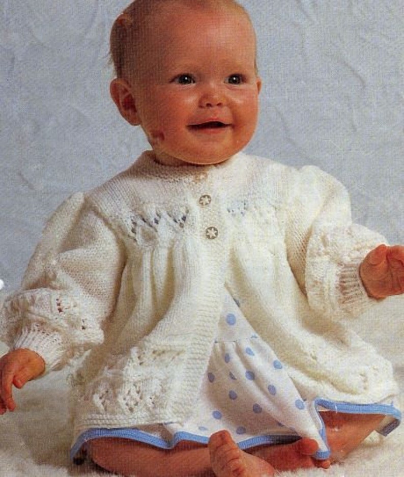 Baby Matinee Jacket, Size 16 to 20 Inch Chest, Double Knitting, Instant Download pdf, Babies Knitting Pattern, Coat, Jacket image 1