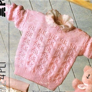 Girls Pink Jumper Knitting Pattern, Size 16 to 24 Inch Chest, 4 ply Yarn or Wool, Instant Download PDF, Baby and Toddler Jersey