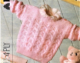 Modèle de tricot de pull rose pour filles, taille 16 à 24 pouces de poitrine, fil ou laine 4 plis, téléchargement instantané PDF, maillot pour bébé et tout-petit