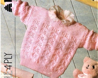 Modèle de tricot de pull rose pour filles, taille 16 à 24 pouces de poitrine, fil ou laine 4 plis, téléchargement instantané PDF, maillot pour bébé et tout-petit