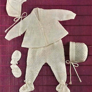 Baby Knitting Pattern, Pram Suit, Size 18 to 19 Inch Chest, Double Knitting Yarn or Wool, Instant Download pdf