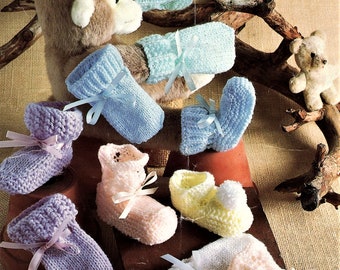 Baby Schühchen Strickmuster, Sofort Download pdf, Geburt bis 12 Monate, 4 fädig und doppelt gestrickt, Fäustlinge und Schühchen