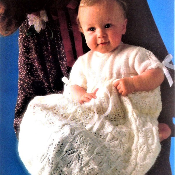 Baby Knitting Pattern, Christening Robe, Size 20 Inch Chest, 3ply Yarn or Wool, Instant Download pdf, Christening Dress