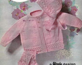 Modèle de tricot pour bébé, Cardigan, Bonnet, Chaussettes, Taille 18 à 20 pouces de poitrine, Double tricot, Téléchargement instantané pdf, Tricots pour bébés