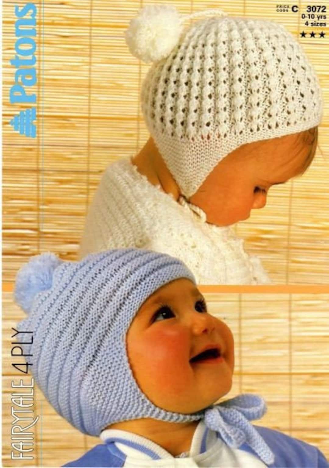 Baby Hat Knitting Pattern Instant Download Pdf Size 0 to 10 Years 4 Ply Yarn or Wool Babies Knitting Patterns for Pompom Hat Etsy