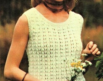 Womens Summer Top Knitting Pattern, Instant Download pdf, Size 32 to 42 Inch Bust, No 1 Crochet Cotton, Ladies sleeveless Top