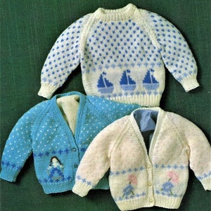 Baby Knitting Pattern, Cardigan and Jumper, Size 16 to 20 Inch Chest, Double Knitting Yarn or Wool, Instant Download pdf, Babies