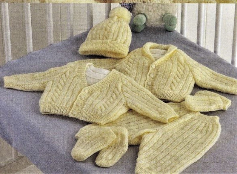 Baby Knitting Pattern, Size 0 to 6 months, Premature Size included, Instant Download PDF, 4 ply Pram Set for Baby, Infants Set image 2