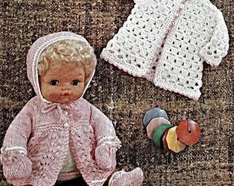 Dolls Knitting Pattern, Coat, Dress, Bonnet, Mittens, Double Knitting Yarn, Fits a 15 Inch Doll, PDF Download