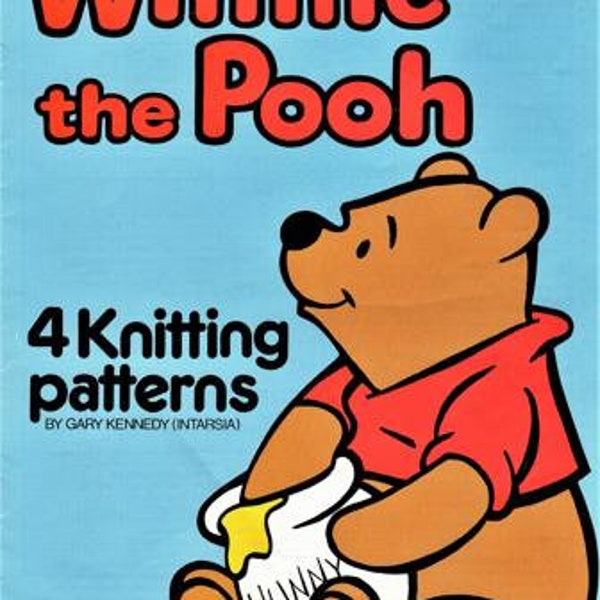 Winnie the Pooh Intarsia Jumpers, 4 Picture Patterns, Size 24 to 44 Inch Chest, 4 ply wool, Download pdf
