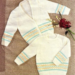 Baby and Toddlers Fairisle Cardigan and Jumper Knitting Pattern, Size 18 to 24 Inch Chest, Double Knitting Yarn or Wool, Instant Download