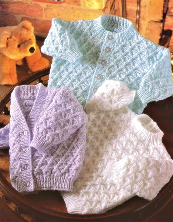 Baby Dress and Cardigan Knitting Pattern 16-20" 4 ply  347 