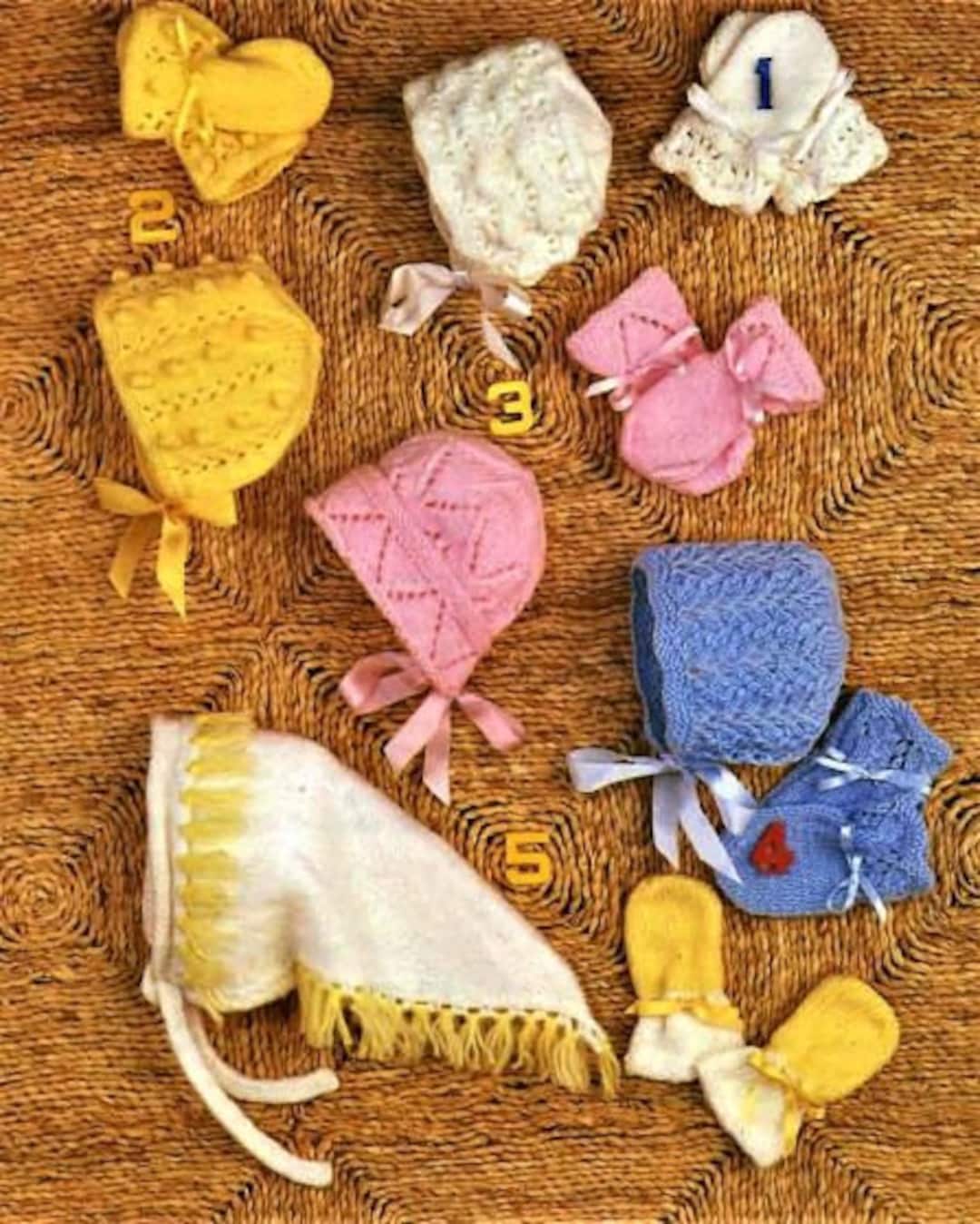 Baby Hats and Mittens Knitting Pattern, Instant Download PDF, Size 1 to