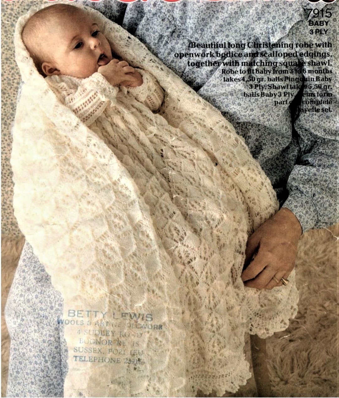 Baby Knitting Pattern, Christening Robe and Shawl, Size 3 to 6 Months ...