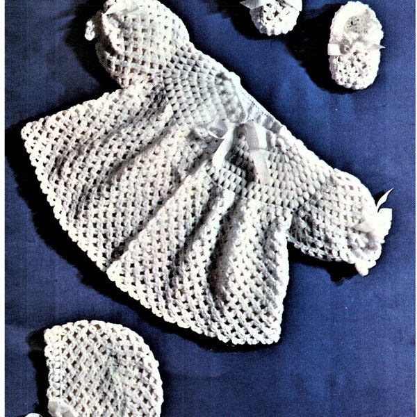 Baby Crochet Pattern, Angel Top, Bonnet, Bootees, Size 18 to 20 Inch Chest, 3 Ply Yarn or Wool, Instant Download pdf