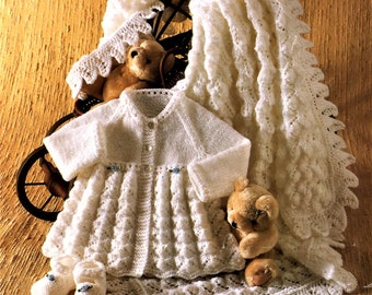 Baby Knitting Pattern, Layette, Jacket, Shawl, Bootees, Size 14 to 18 Inch Chest, Shawl  Double knitting and 4 ply, pdf file