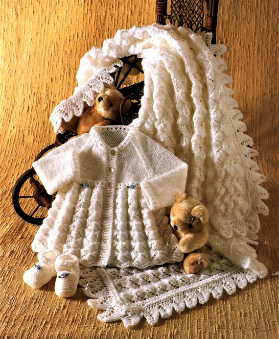 Modele de tricot pour bebe Layette Veste Chale Chaussons Taille 14 a 18 pouces Poitrine Chale Double tricot et 4 plis fichier pdf Etsy France