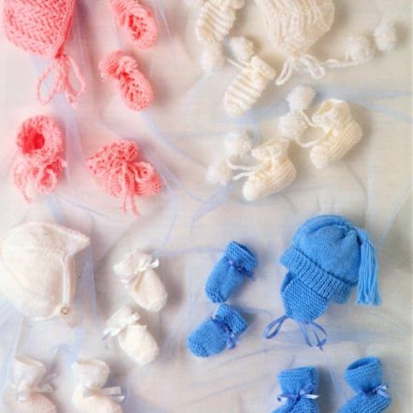 Baby Knitting Pattern, Bonnets and Bootees, Instant Download PDF, Small, Medium, and Large 14.5 to 19 inch head