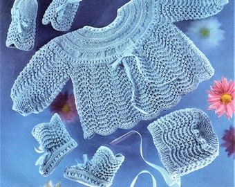 Baby Strickmuster, Jacke, Mütze, Handschuhe und Schühchen, Größe 45 bis 48 cm, 4-fädig, Instant Download PDF
