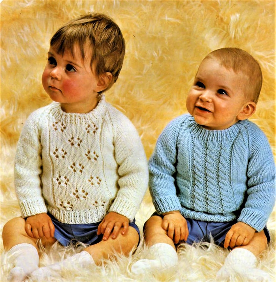 Nearly Free Baby Knitting Pattern, Jumpers or Sweaters, Size 18 to 22 Inch, Double Knitting Yarn