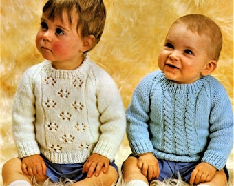 Modèle de tricot pour bébé, pulls ou pulls, taille 18 à 22 pouces, fil à tricoter double ou laine, téléchargement immédiat pdf