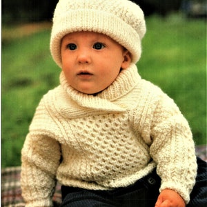 Baby Knitting Pattern, Aran Jumper and Hat, Size 18 to 24 Inch Chest, Aran Yarn or Wool, Instant Download pdf