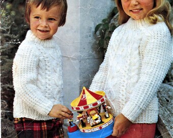 Modèle de tricot pour tout-petits/bébé, pull Aran, tour de poitrine de 20 à 32 pouces, double tricot, double double et fil Aran, fichier PDF
