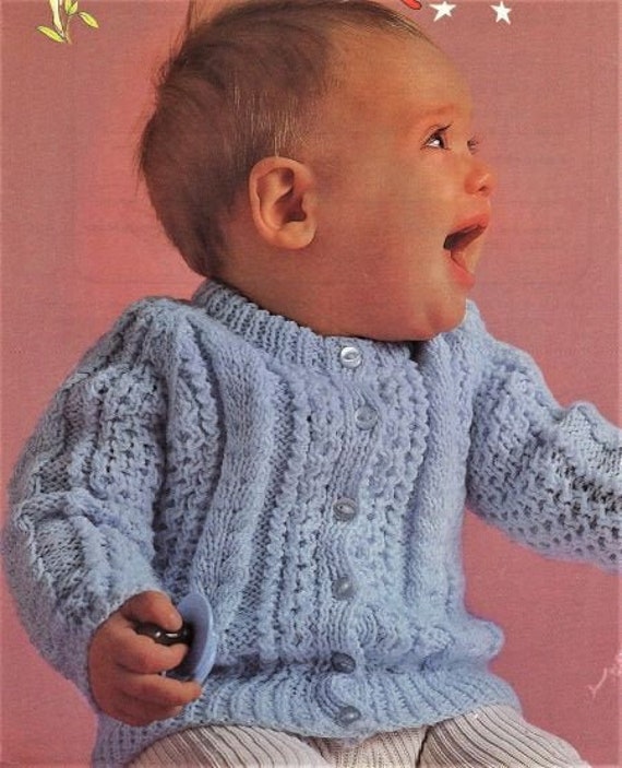Fancy Baby Cardigan Knitting Pattern Instant Download Pdf Size 18 To 22 Inch Chest Double Knitting Yarn Or Wool Babies Cardigan Pattern