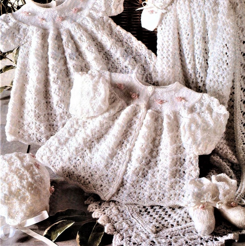 Coat dress bonnet shawl 3 Ply Size 12 to 18 Inch Chest Instant Download pdf Matinee Set Nealy Frees Baby Knitting Pattern