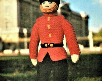 Knitted Toy Pattern, Soldier, Measures 19.25 Inches tall, Double Knitting Yarn or Wool, Instant Download PDF