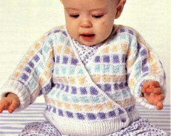 Babies Crossover Cardigan Knitting Pattern, Instant Download PDF, Size 3 to 9 Months, Double Knitting Yarn, Baby Cardigan