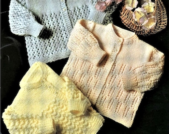 Baby Knitting Pattern, Jacket, 3 styles, Size 18 to 22 Inch Chest, Double Knitting Yarn or Wool, Instant Download pdf