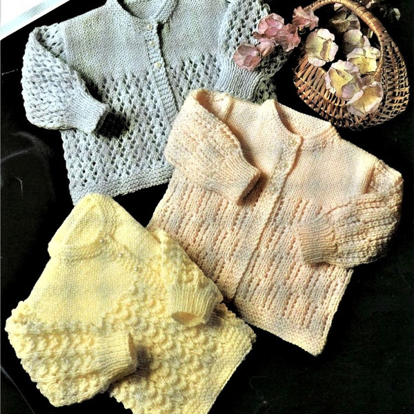 Baby Knitting Pattern, Jacket, 3 styles, Size 18 to 22 Inch Chest, Double Knitting Yarn or Wool, Instant Download pdf